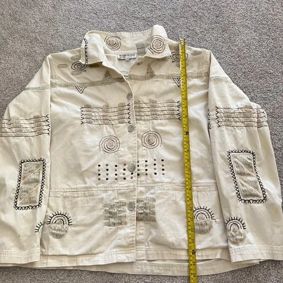 Vintage Brownstone Studio Unique Embroidered Boho Cottage Top w Oyster Buttons - Picture 12 of 13